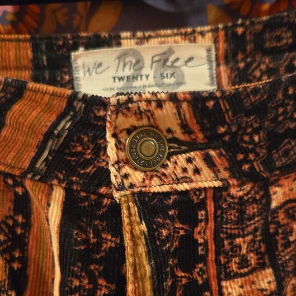 Free People Black & Mustard Patterned Flare Pants - Corduroy - Picture 2 of 6